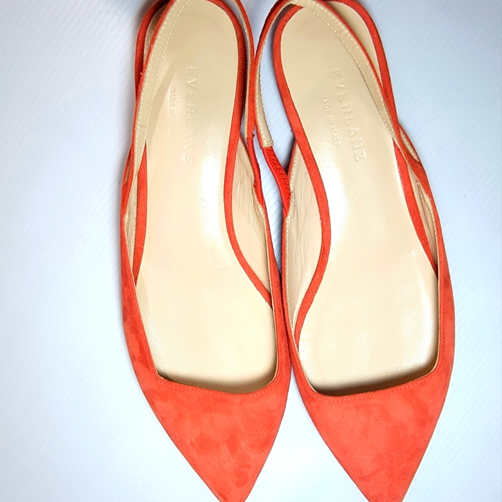 NEW Everlane The Editor Slingback Flat Suede Persimmon Orange Pointed Toe Sz 7